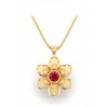 Double Flower Red Stone Pendant with Stud